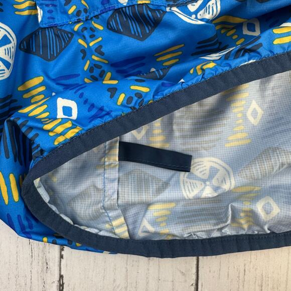 North Face Lake Blue Song Line Print Novelty Fanorak Windbreaker Size Large - Picture 13 of 16